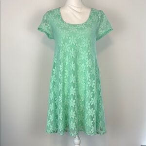 Kimchi Blue Green Slip on Dress with a Floral Lace Overlay. Size Medium.
